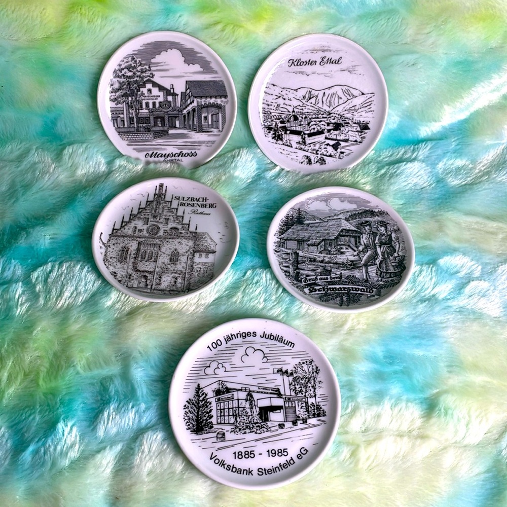 Vintage Miniature German Porcelain set of 5 coasters, or trinket trays.